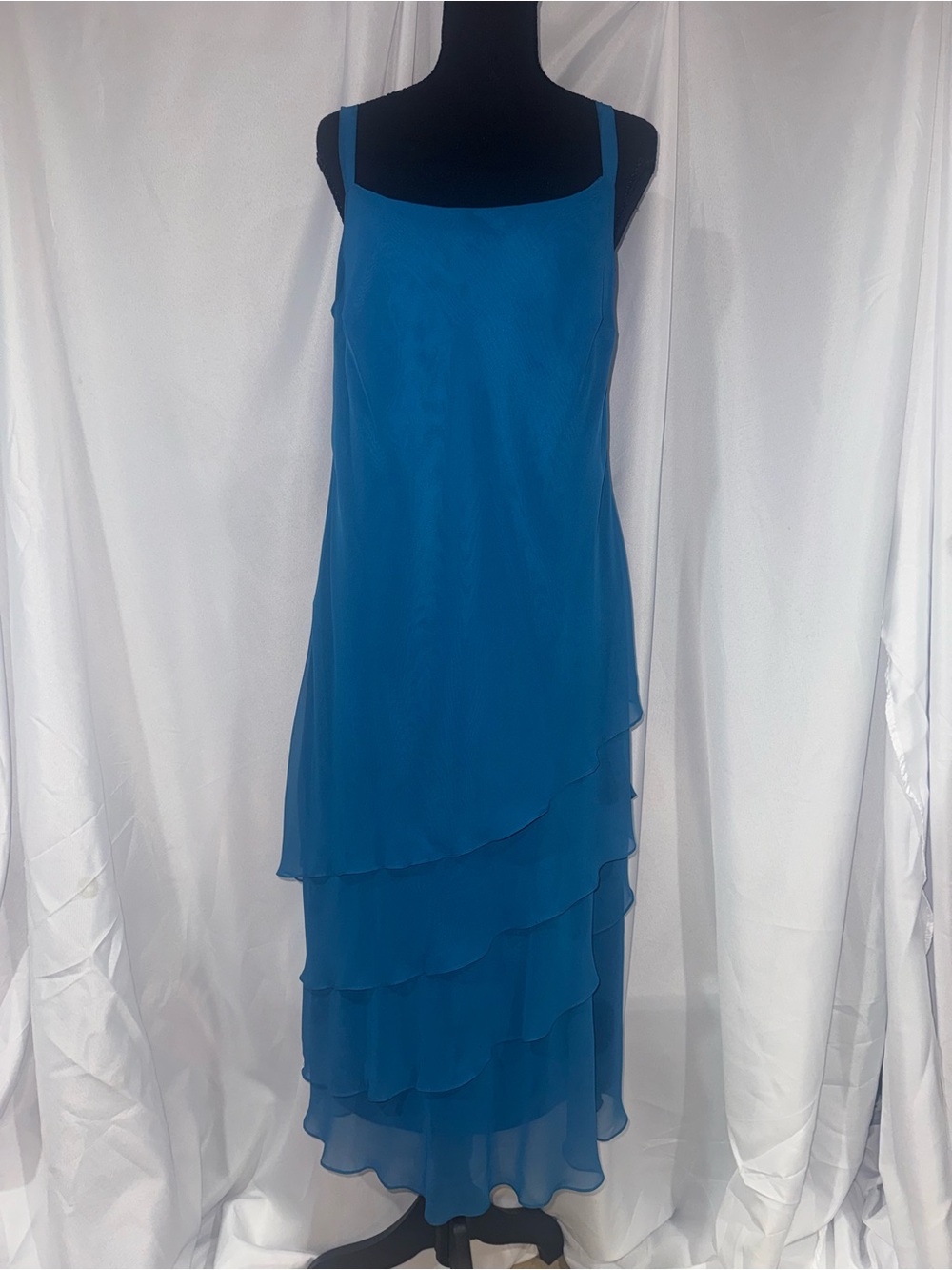 Sleeveless Teal Blue Tiered Chiffon Maxi Dress